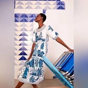 FARM‎ Rio Ancient Garden Midi Dress Women's Small Cotton Puff Sleeve Sz Medium